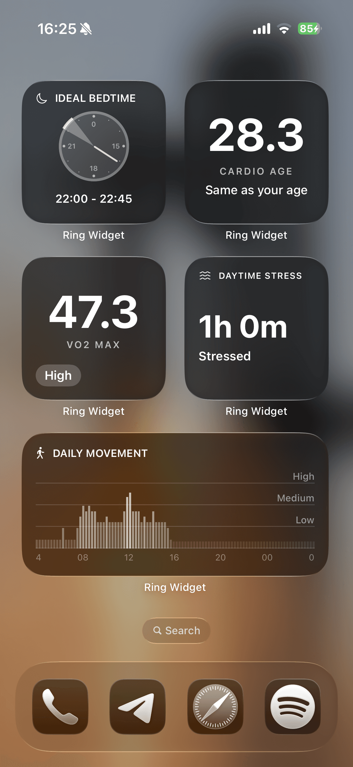 Ring Widget layouts showing Oura health metrics